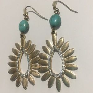[Aldo] Antique Gold Turquoise diamond earrings